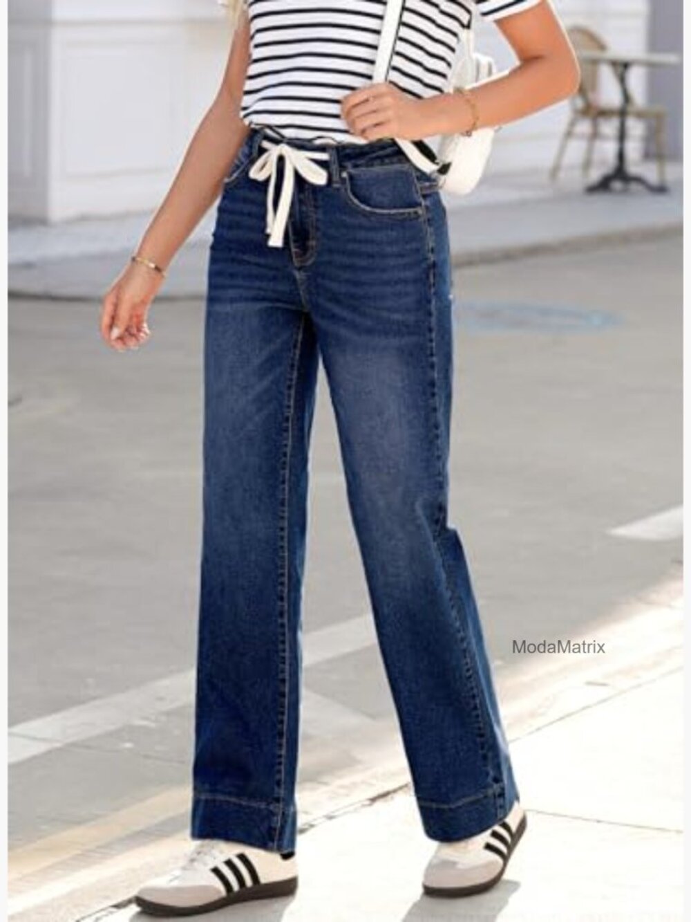 High Waisted Wide Leg Stretchy Jeans with Drawstring - Picture 3 of 7